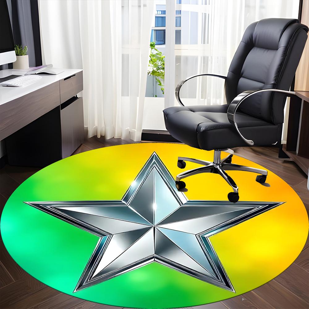 1pc Star Badge Chair Carpet for Office, Round Polyester Mat, Indoor Decor for Office, Easycare Fabric, Washable Non-slip Area Carpet