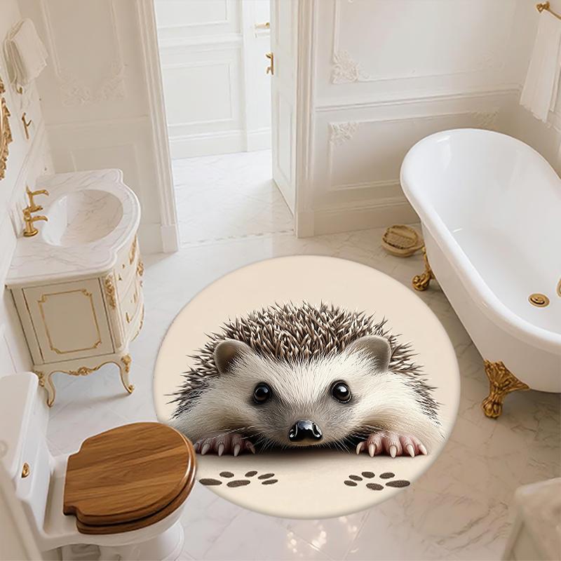 Yellow Hedgehog pattern round rug,Carpet Rug for Living Room Bedroom Playroom ,Non-slip Floor Mat,Holiday Gifts and Birthday Gifts.