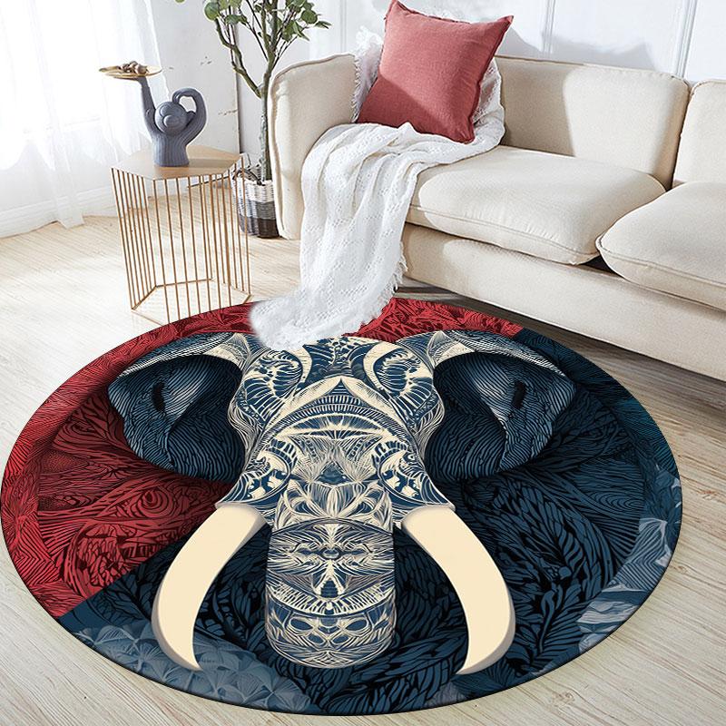 Sacred Elephant pattern round rug,Carpet Rug for Living Room Bedroom Playroom ,Non-slip Floor Mat,Holiday Gifts and Birthday Gifts.