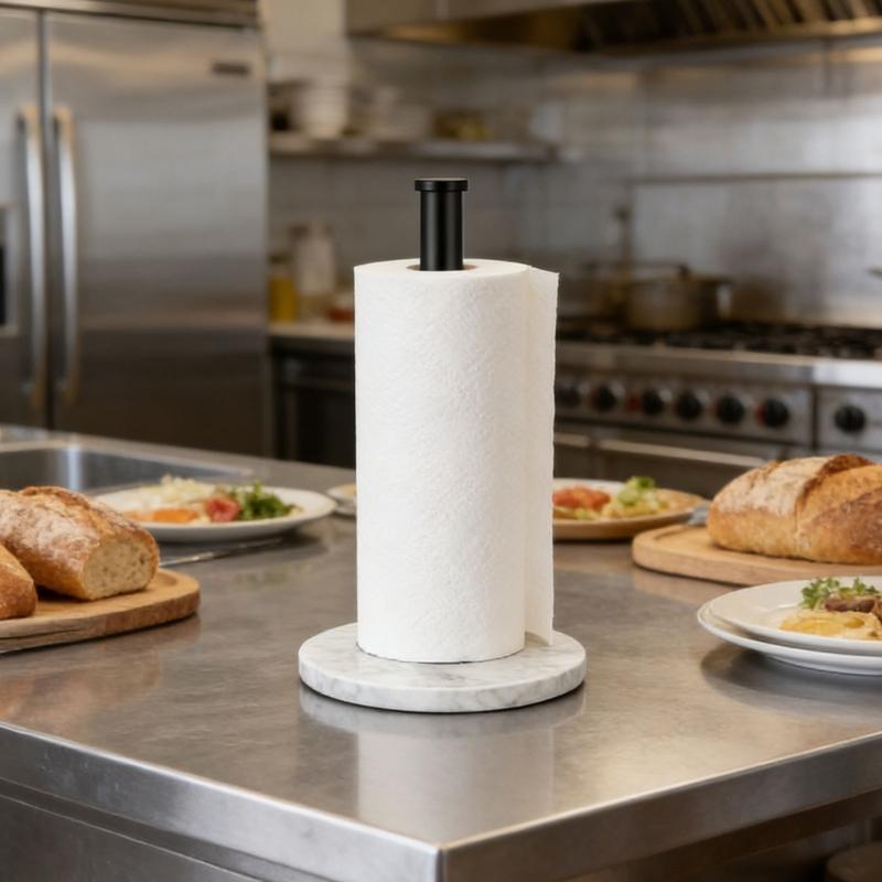 Steel & Marble Kitchen Paper Towel Holder with Not Slip Base Elegant Marble Base Paper Towel Rack for Countertops Storage