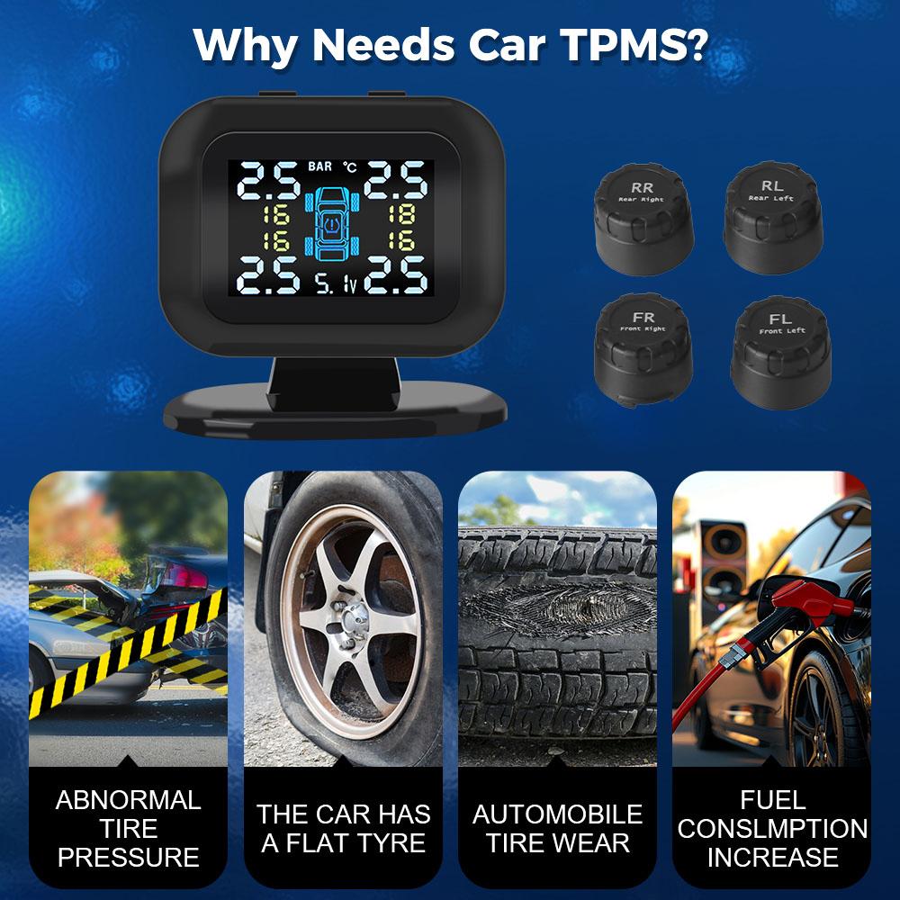 LCD Display Wireless Mini Car Tire Pressure Monitoring System Auto Security Alarm Systems With 4 Pcs External Sensor