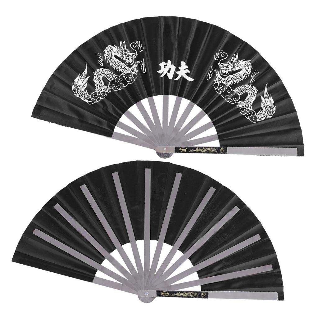 Stainless Steel Tai Martial Arts Kung Fu Dance Practice Training Performance Fan Black