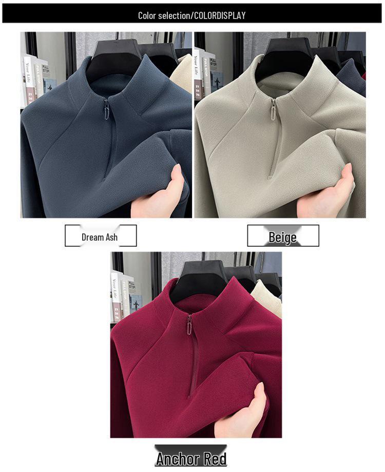 Herren-Hoodie aus Wolle und Sherpa mit halbem Reißverschluss, Winterfavorit, Fleece-gefüttert, dicker Stehkragen, Basisschicht