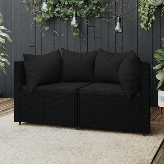 VidaXL Garden Corner Sofas and Cushions 2pcs Black Wicker, Sofa, Garden Sofa, Sectional Corner Sofa, 319790
