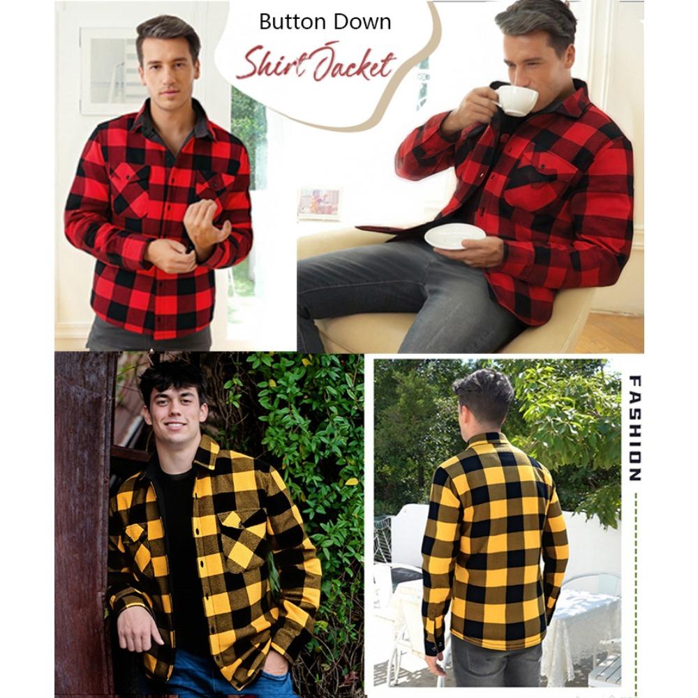New Flannel Men's Shirt with Two Pockets and Fleece Lining – Loose-Fit Checked Shirt, Long-Sleeved Men's Top