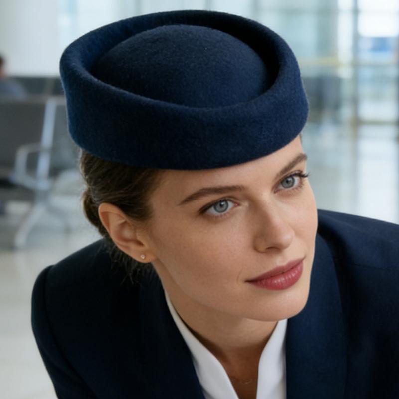 Professioneller Woll-Flugbegleiterhut Traditionelle Flugbegleiterkappe für Damen Uniformpassendes Accessoire Kopfbedeckung