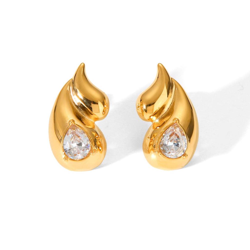 European & American Double Water Drop Stainless Steel Earrings – Celebrity Style Light Luxury Diamond Titanium Earrings
