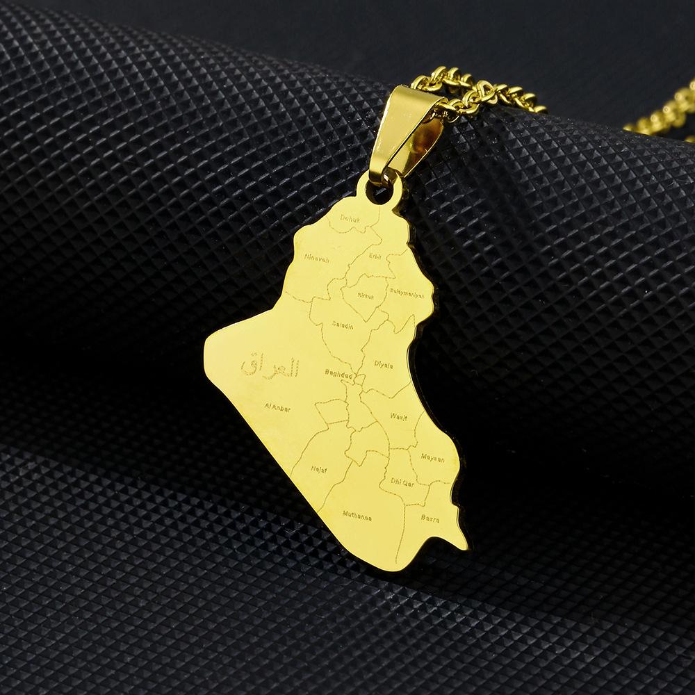 HY Republic of Iraq Map With Cities Name Pendant Necklaces Jewelry Charms Map of Iraq Chain 18inches