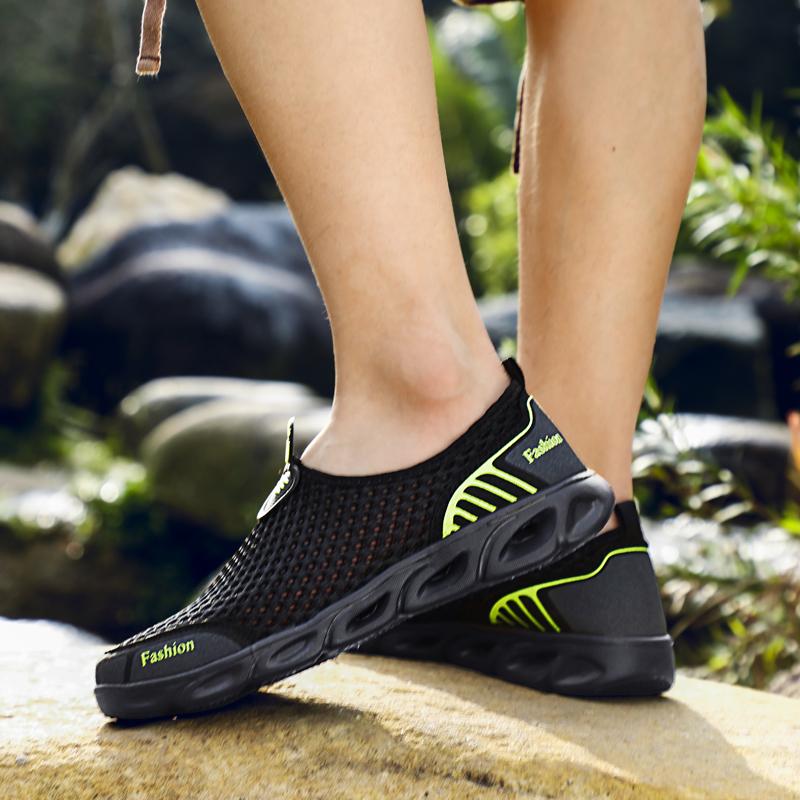 Summer Men's Shoes Slippers One Foot Stirrup Mesh Trail Shoes Wadeable&Casual Sneakers Footwear Walking Shoes Sandals Black39 45