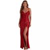 Women Sequined Spaghetti Strap V Neck Bodycon Long Evening Party Dress