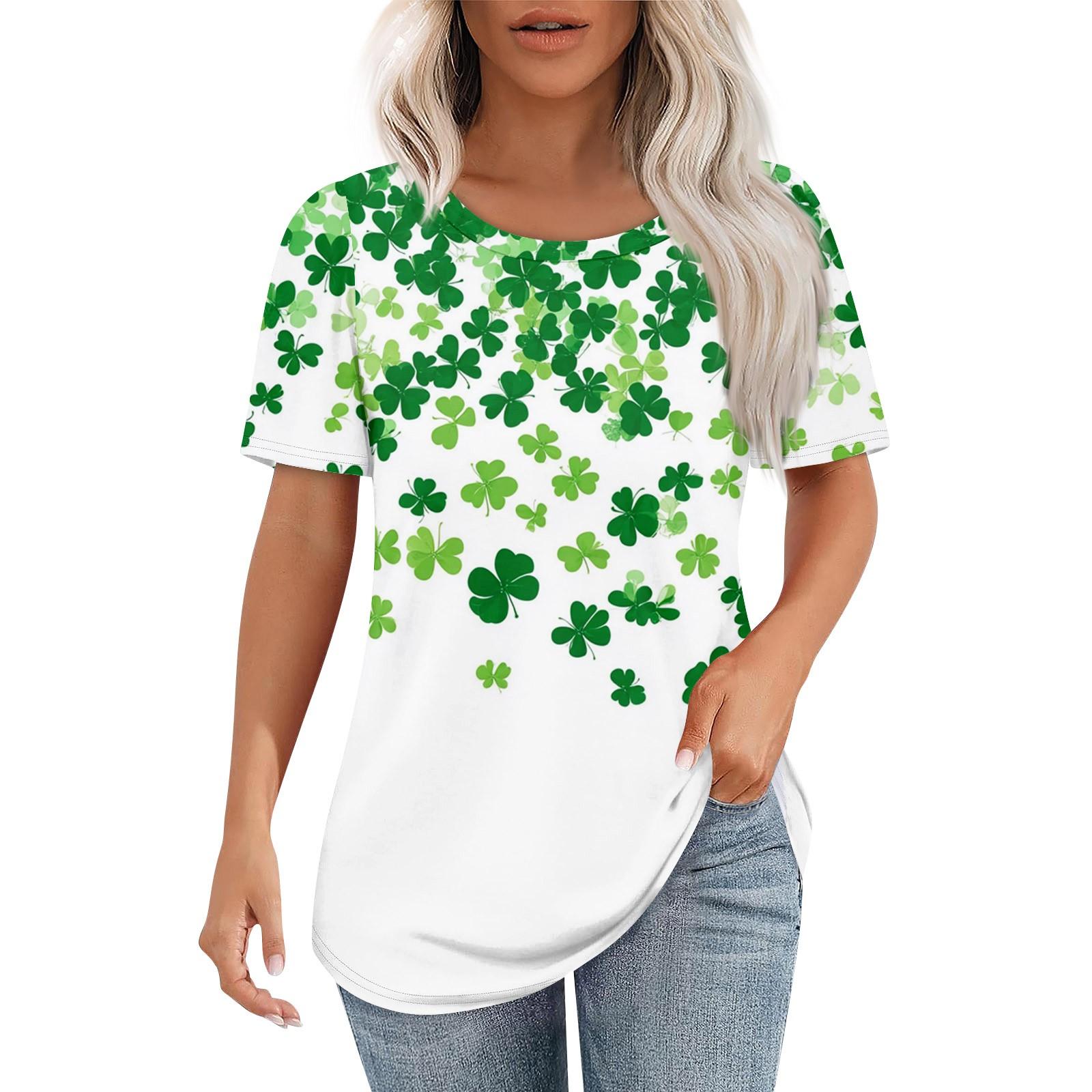 

Футболки для жінок плісировані з круглим вирізом Одягнені повсякденні блузки з принтом з короткими рукавами Літні топи вільного крою L