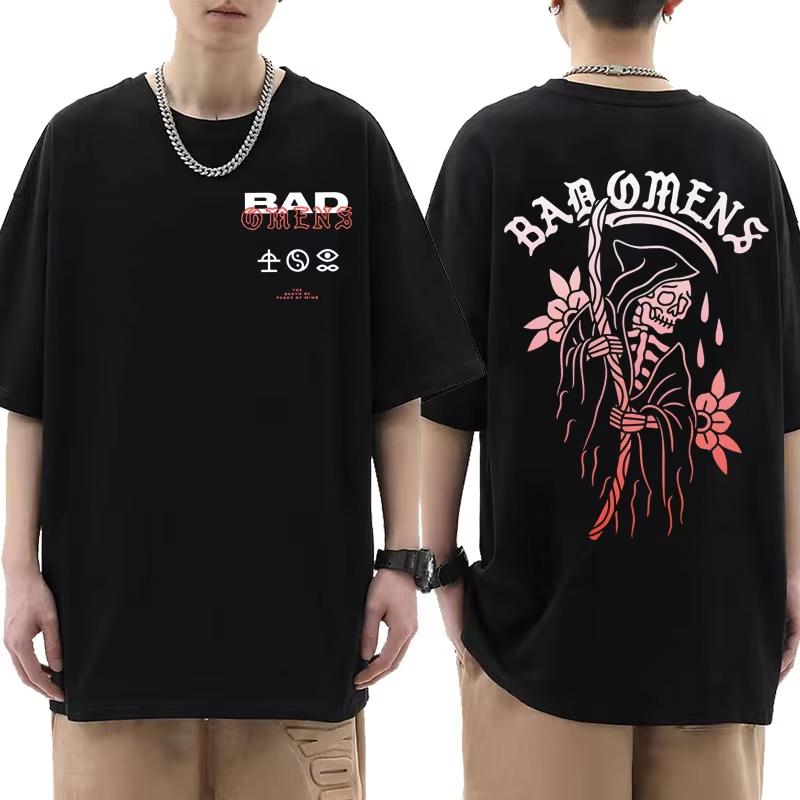 Summer T-shirt: Bad Omen Band Tour American Music Death Peace Soul Bone Graphic Short-sleeved casual style rock T-shirt Gothic