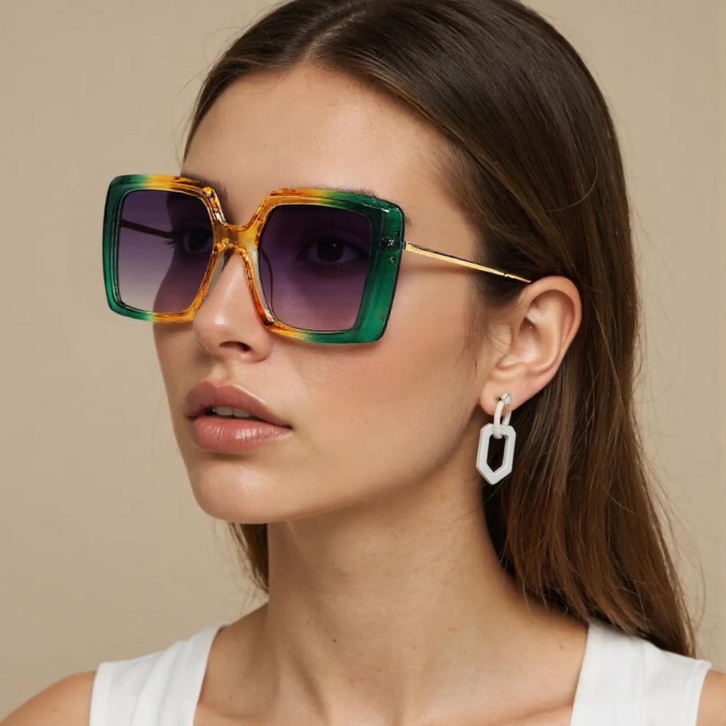 Vintage Trendy Sunglasses For Women Metal Frame Multi-Color Gradient Fashion Glasses For Women Gifts For Friend Glasses Women