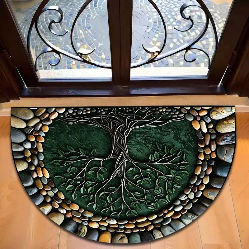 Half Round Natural Pebble Stone Doormat 3D Illusion Anti-Slip Waterproof Entrance Rug Front Door Indoor Outdoor Floor Mat