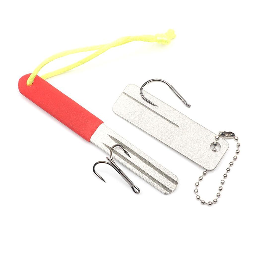 Fishing Hook Sharpening Stone Portable Grinding Tool Fine Medium Grit Fishing Hook Sharpener Diamond File with Keychain