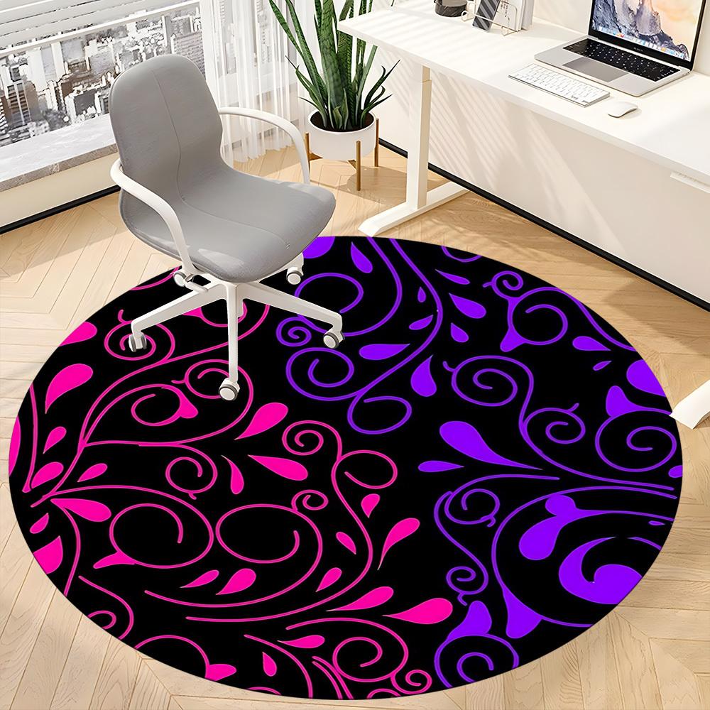 1pc Floral Swirls Office Round Area Rug, Indoor Mat Suitable ForOffice, Under Office Chairs Bedroom Living Room Home Decor, Room Deco T088