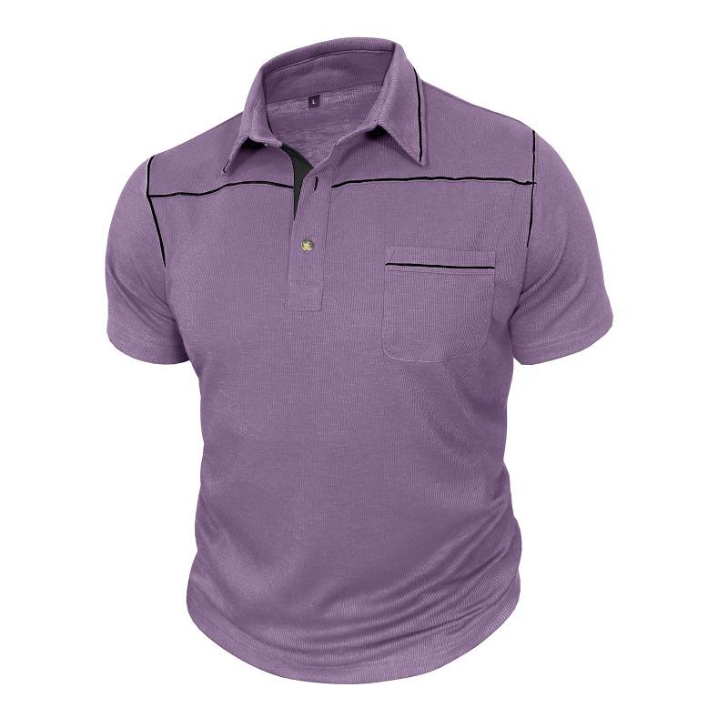 Mens Plus Size Fashion Turn Down Collar Short Sleeve Pocket Polo Shirt