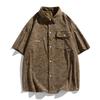 Corduroy Summer Men's Loose Fit Men's Short Sleeved T-shirt Men's Top Five Quarter Sleeve Lapel Short Sleeved Shirt Men