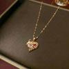 Women's Pink Heart Zircon Pendant Necklace, Japanese Korean Style, Titanium Steel Clavicle Chain