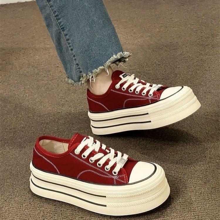 Student Spring and Autumn Korean version 2025 new muffin height-increasing low-top versatile thick-soled height-increasing shoes multi-color casua