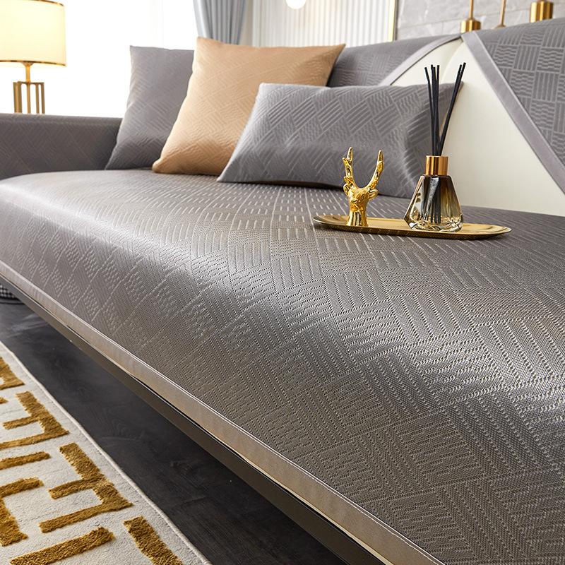 

Sofa Cushion Summer Ice Silk Non-Slip Cover Gray Light Luxury Modern High-End Mat Four-Season Universal Seat Cushion 70*70cm