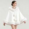 Autumn And Winter New Imitation Mink Fur Collar Shawl Cape Solid Color Wool Ball Cardigan Cheongsam Outer Cloak Jacket For Women