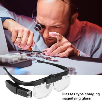 Reading Glasses Magnifying Glasses Different Times USB Powered with 2 Adjustable Brightness LED Light for Close Work Head Magnifier Glasses Jewelry