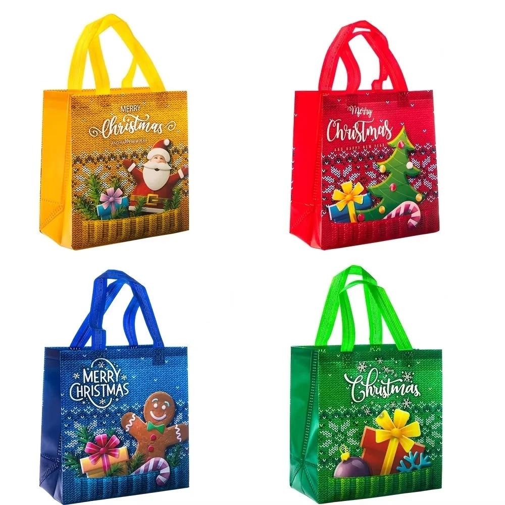 

New Christmas Gift Bag Thickened Non-woven Printed Waterproof Bags Santa Christmas Tree Tote Bags Candy Packaging Bag Xmas Gift 23x22x11cm