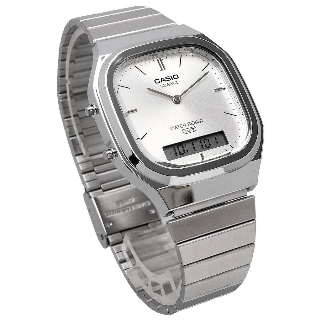 CASIO Quartz Watch Edgy Collection Unisex Dual Time Silver Analog-Digital 240E-7A
