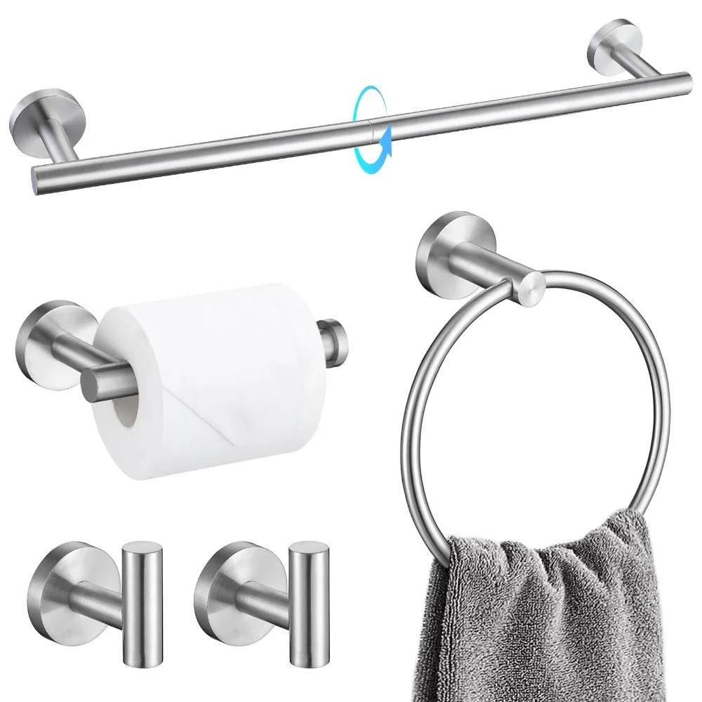 5 Pieces Black Towel Bar Set Stainless Steel Rustproof Bath Towel Holder Easy Installation Bathroom Hardware Set Hotel