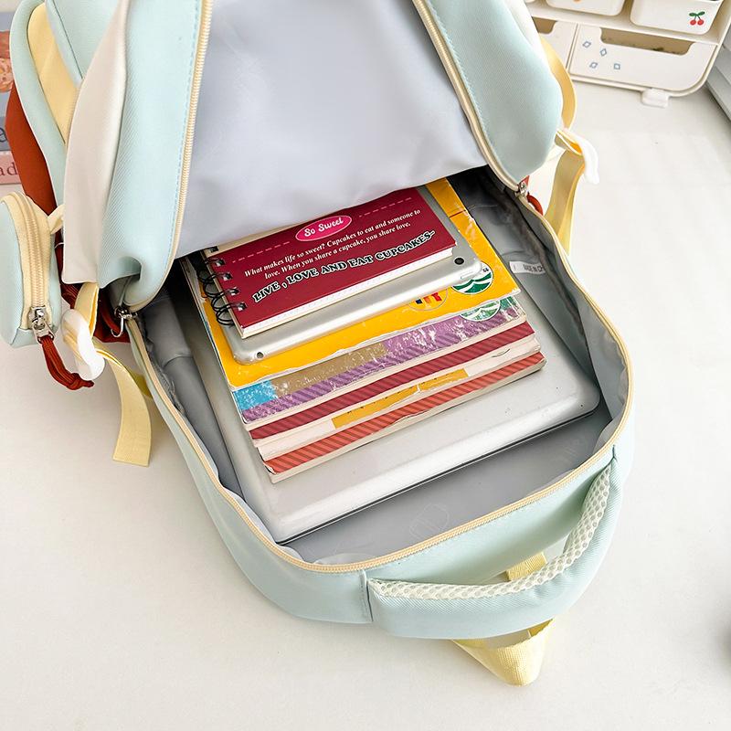 Schoolbag Korean Version Ins New High-value Fresh and Sweet Contrasting Splicing Backpack Junior High School Students Lightweight Spring Outing