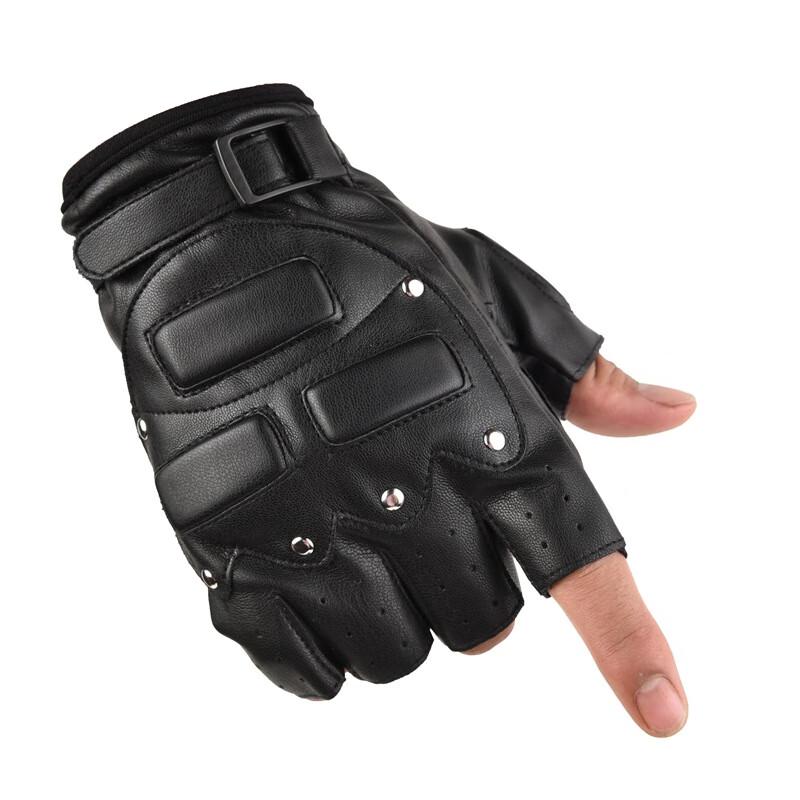 Men s Tactical Half-Finger Rivet PU Leather Gloves