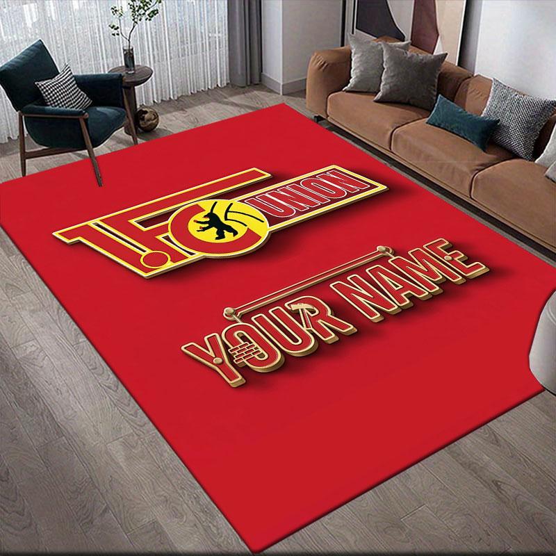 Custom Name,1.FC Union Berlin Home Sofa Decoration for Living Room & Bedroom, Non‑Slip Play Flannel Floor Mat for Game Room