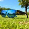 One-Piece Lens Square Sunglasses, UV400 Unisex Sports Shades with Blue Mirror Lens for Cycling Hiking & Travel