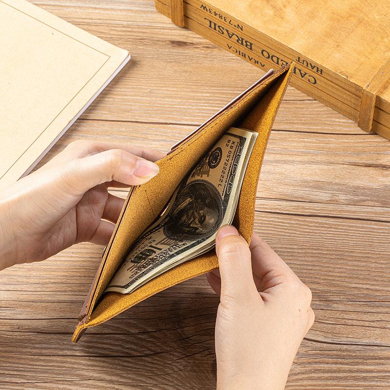 Portofel Bifold Slim pentru Bărbați din Piele Naturală Crazy Horse, Artizanal, Vintage, Suport Carduri din Piele de Vacă, Portmoneu Scurt cu Buzunar pentru Monede