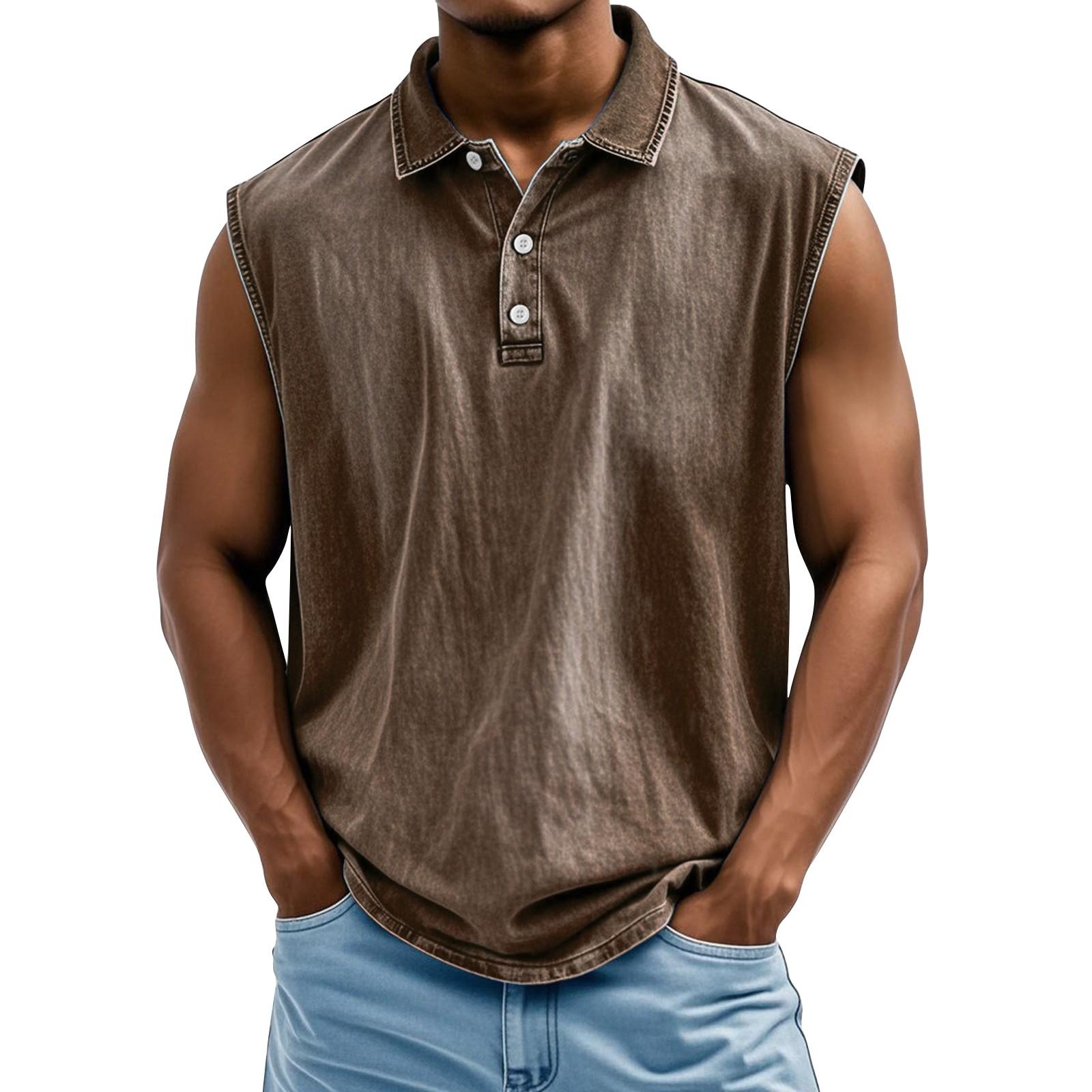 

Мужской летний однотонный спортивный жилет с пуговицами на лацканах, мужской спортивный повседневный жилет M коричневый