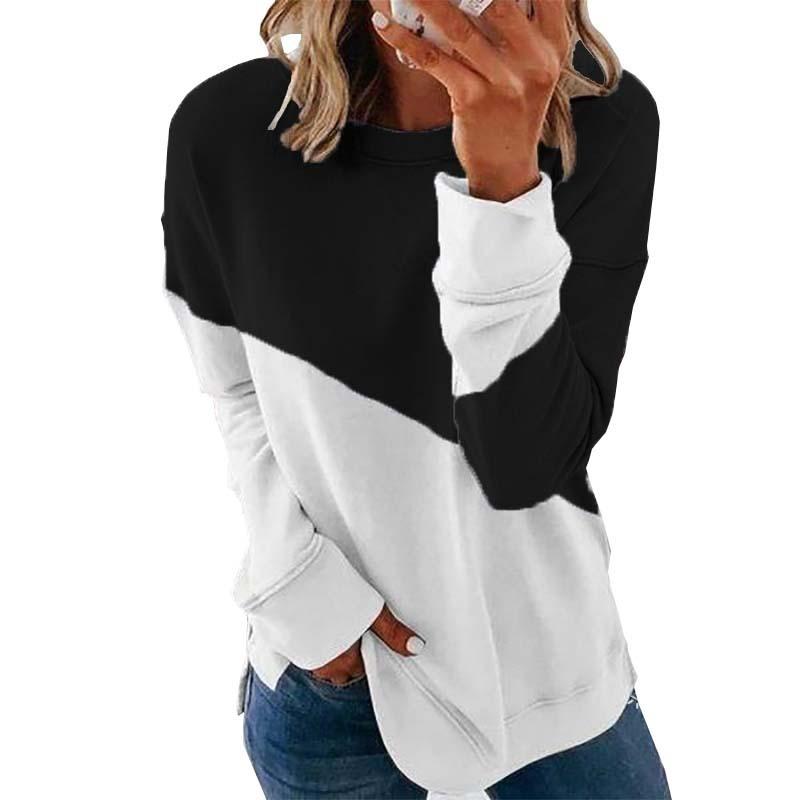 Round Neck Long Sleeve Top Contrast Color Casual Loose Sweater
