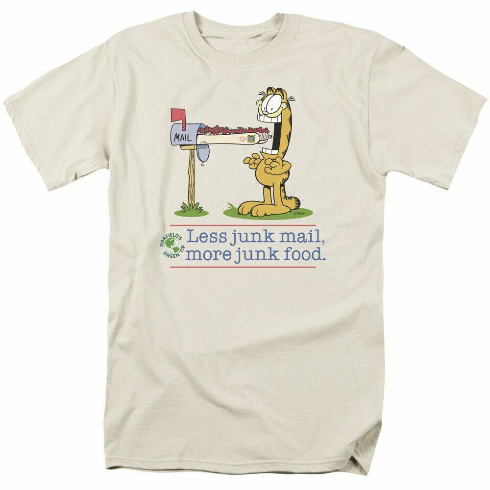 26 Garfield Less Junk Mail T Shirt Mens Licensed Cat Jim Davis Comic Tee Cream Unisex T-Shirt XXXXL