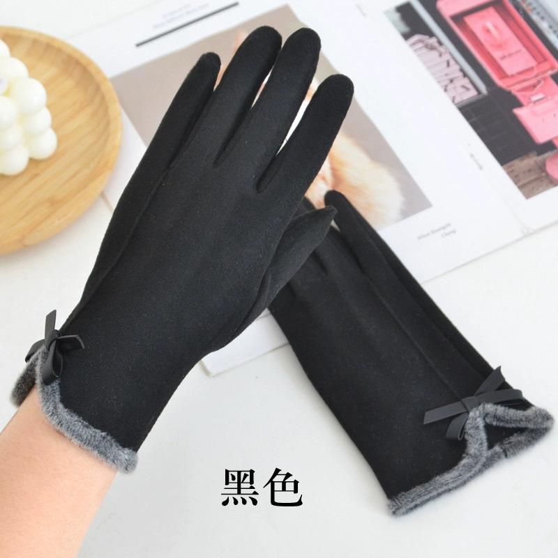 Handschuhe Damen Herbst und Winter Deutscher Samt Koreanische Version Schleife Samt Verdickt Fahren Reiten Winddicht Warm Kälte Touchscreen-Handschuhe