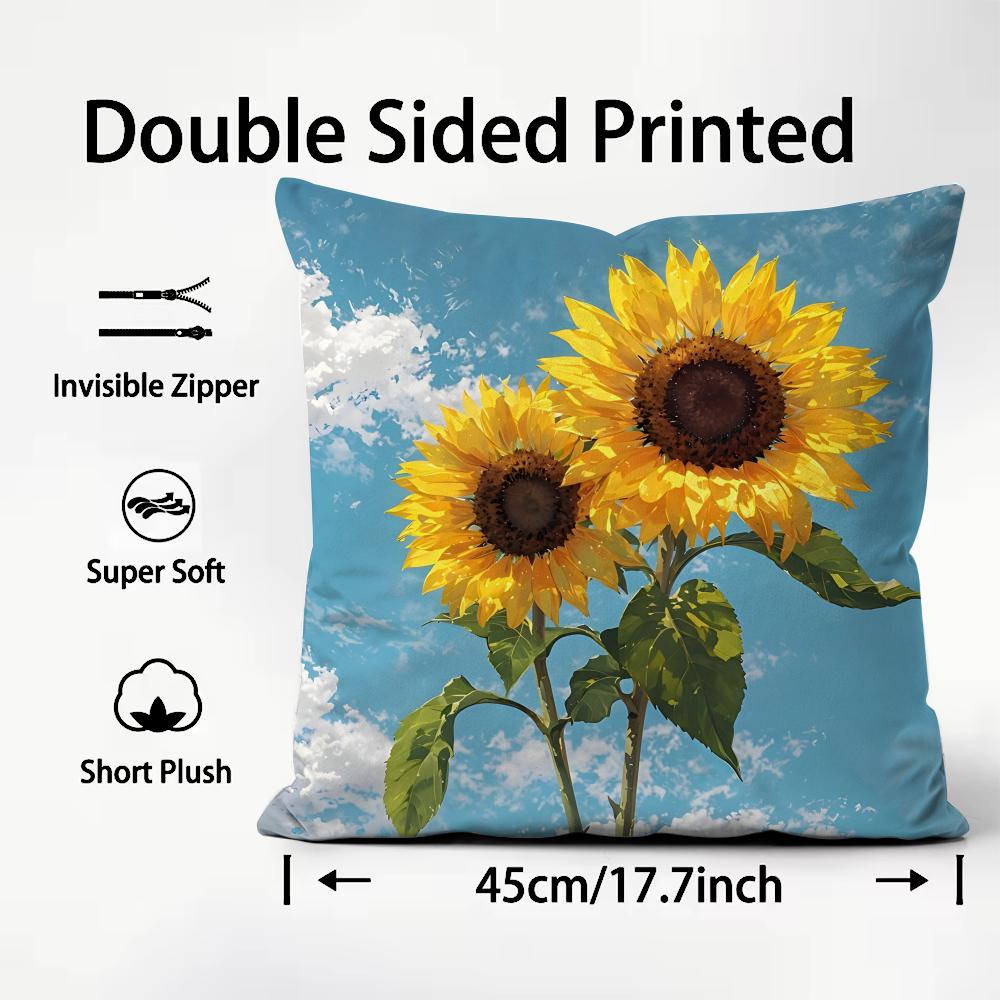 Sunflower Fashion Cushion Cover Plush Fabric Soft DoubleSided Printed Sofa Warm Winter Home Child Gift Pillow Case