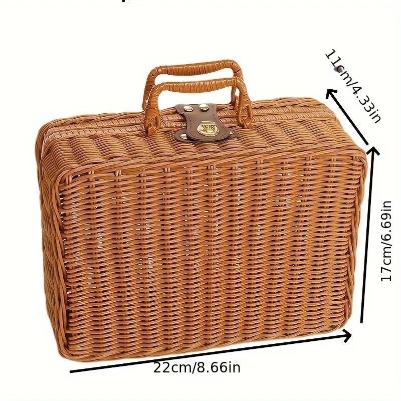 

Винтажная плетеная корзина для хранения из ротанга с крышкой, ностальгический дизайн, отлично подходит для пикников, организации подарков, подходит для дома, общежитий темно-коричневого