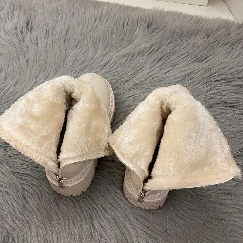 Fashion Ladies Shoes 2024 High Quality Back Zip Women's Boots Fashion Round Toe Modern Boots Women Winter Plus Velvet Mid-Calf Boots