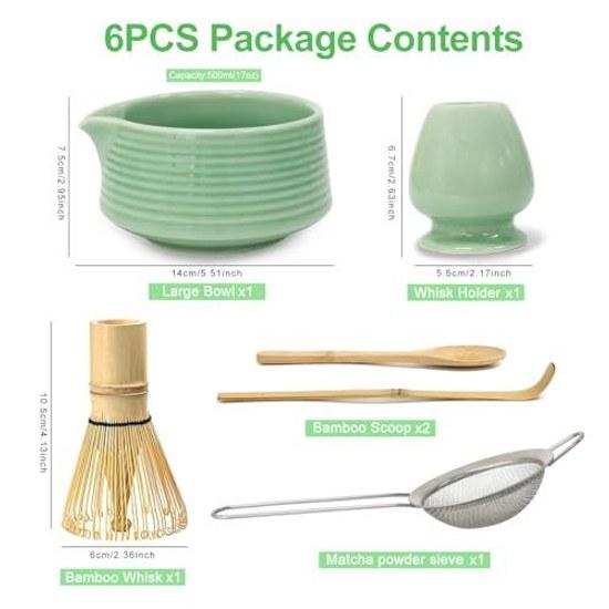 Matcha set tea ceremony 6 pieces tools bowlchasenchashakuchasen holderspoonstrainer preparing easy use beginners pouring bowl practice making latte