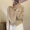 Autumn/Winter 2026 Women's Double Zipper Stand Collar Cable Knit Cardigan Jacket