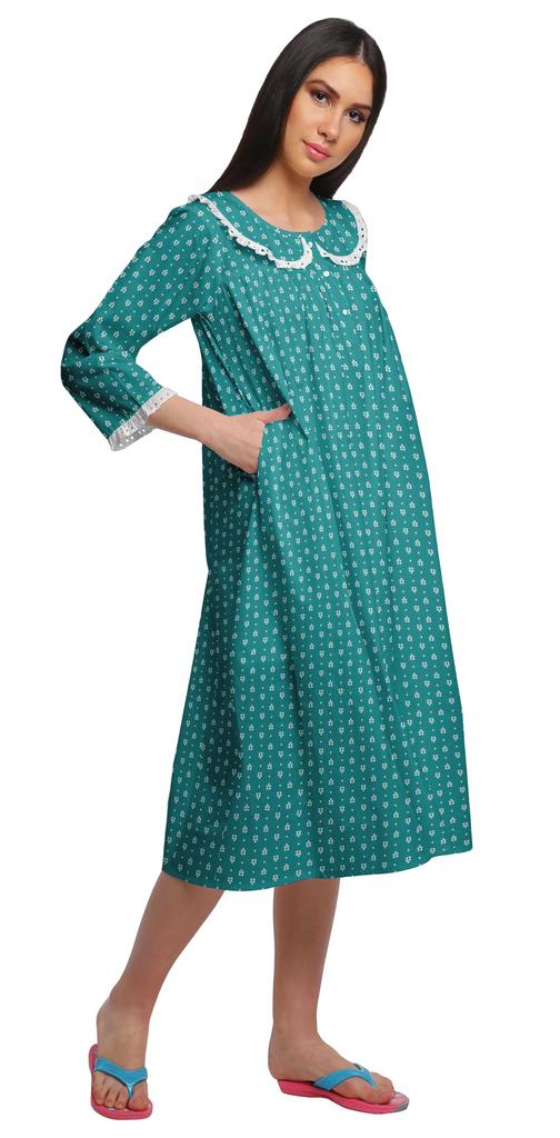 Moomaya Damen Nachthemd mit Print, knielang, Baumwolle, kurzes Nachthemd