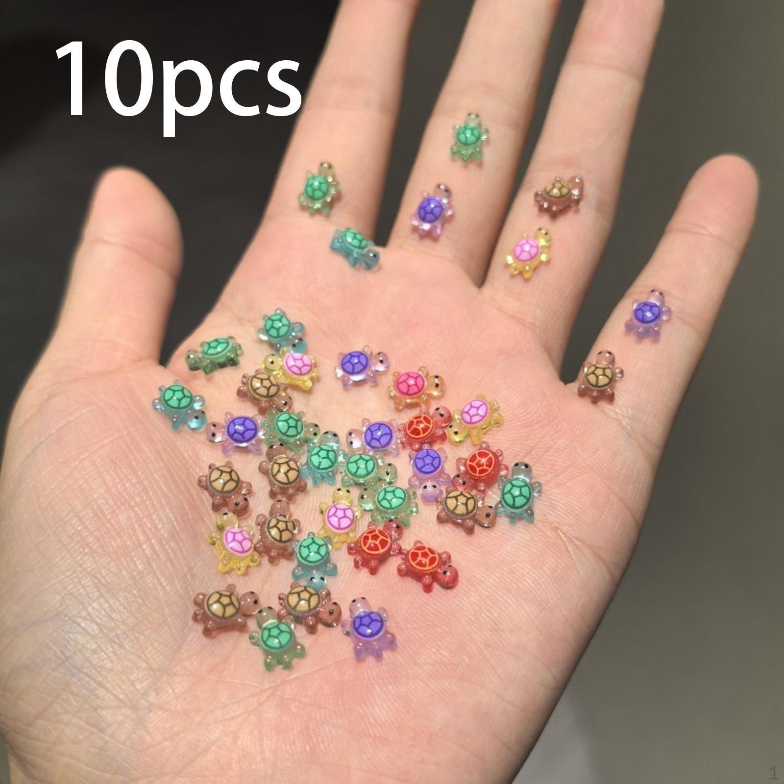 

Мультяшные мини-черепахи для дизайна ногтей, красочные миниатюры, симпатичные фигурки черепах из смолы 10 pieces