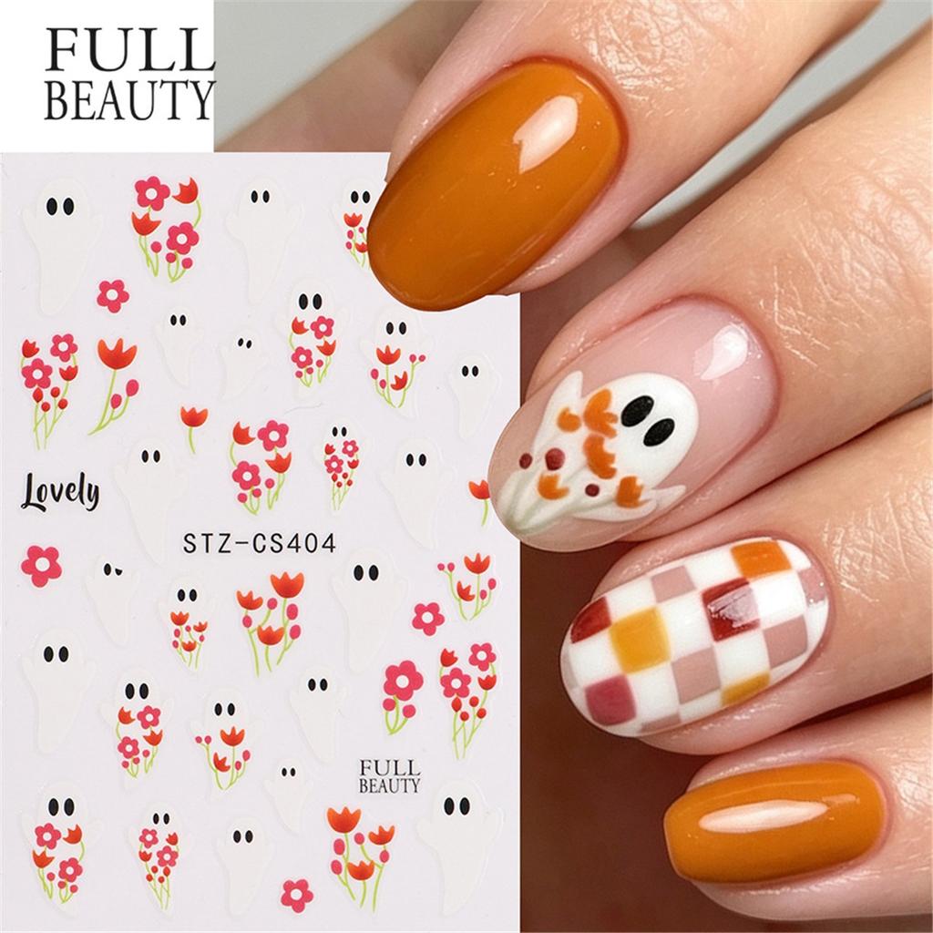 New Nail Art Stickers Halloween Funny Fun Cute Ghost Little Red Flower Adhesive Nail Art Stickers