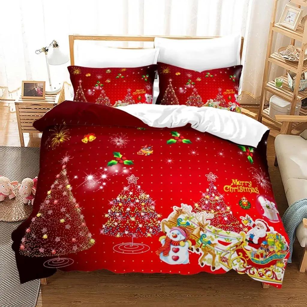 Christmas Duvet Cover Set Santa Claus Printed Twin Size Bedding For Kids Adults New Year Gift Polyester Bedclothes