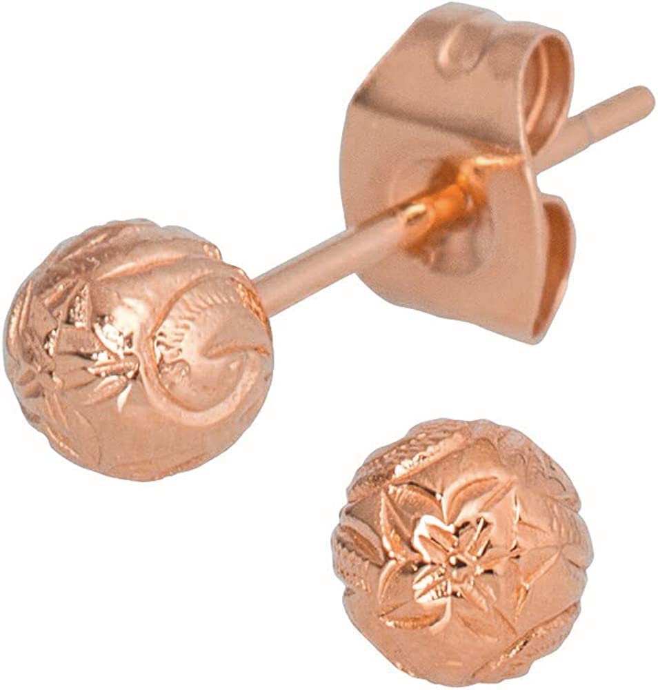 

Surgical Stainless Steel Hawaiian Jewelry Ball Plumeria Scroll Metal Hypoallergenic Earrings Pink Gold [Piena]