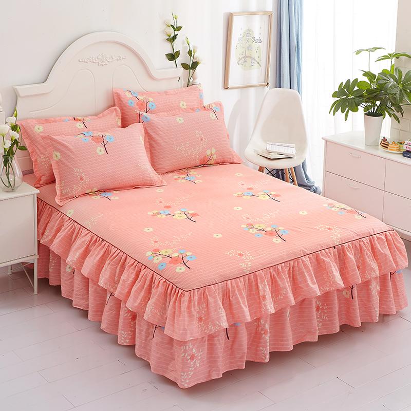 3pcs Printed Ruffled Soft And Comfortable Breathable Bed Skirt Set ,Bed Skirt, Bedspread, Bed Cover, Mattress Protector
